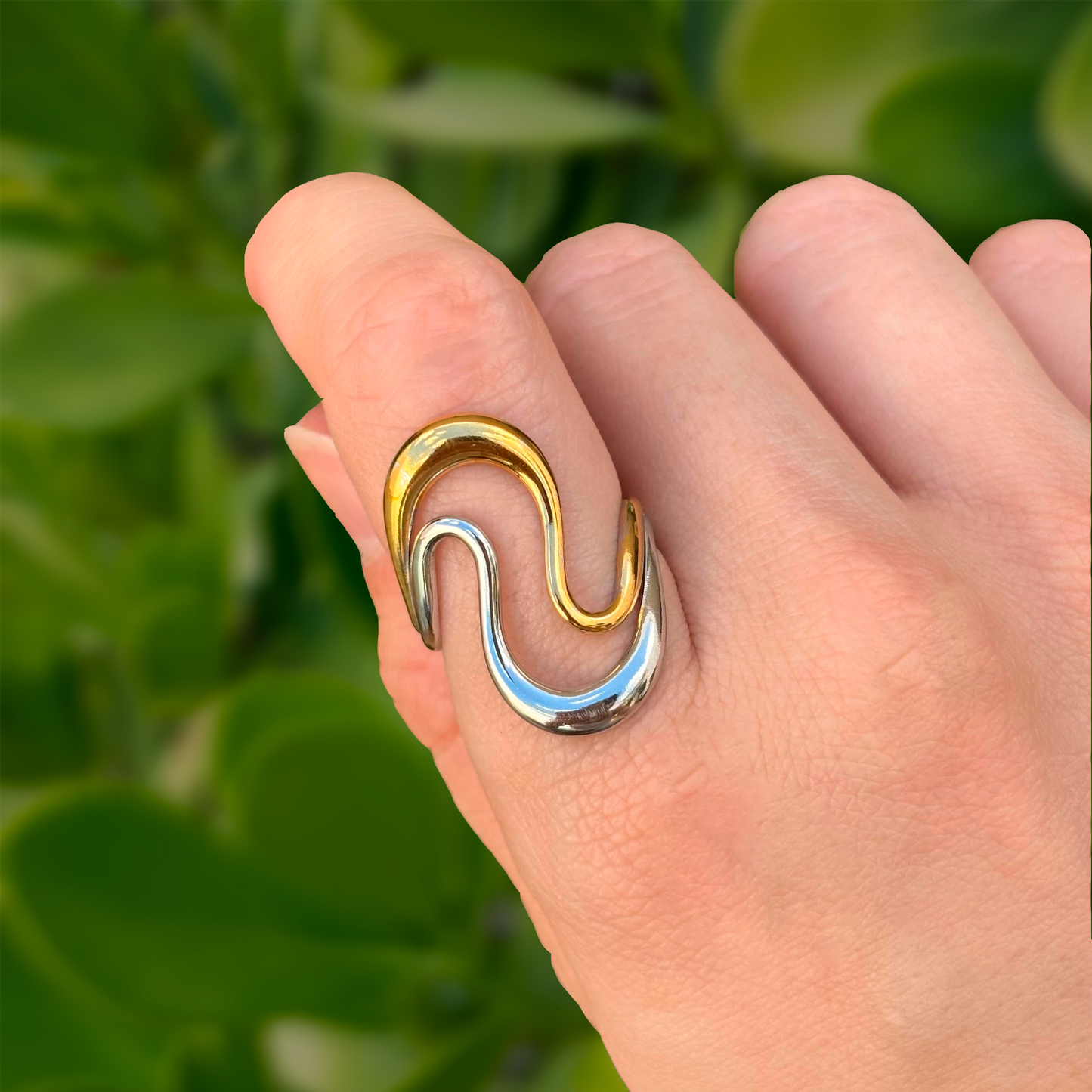 Anillo Oro-Plata Onda Acero Inoxidable  1F3