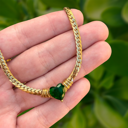 Collar Corazón de Piedra Verde  Acero Inoxidable 1T4