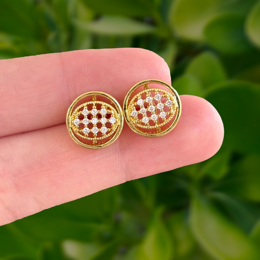Aretes Dorados Zirconia Chapa de Oro Az311