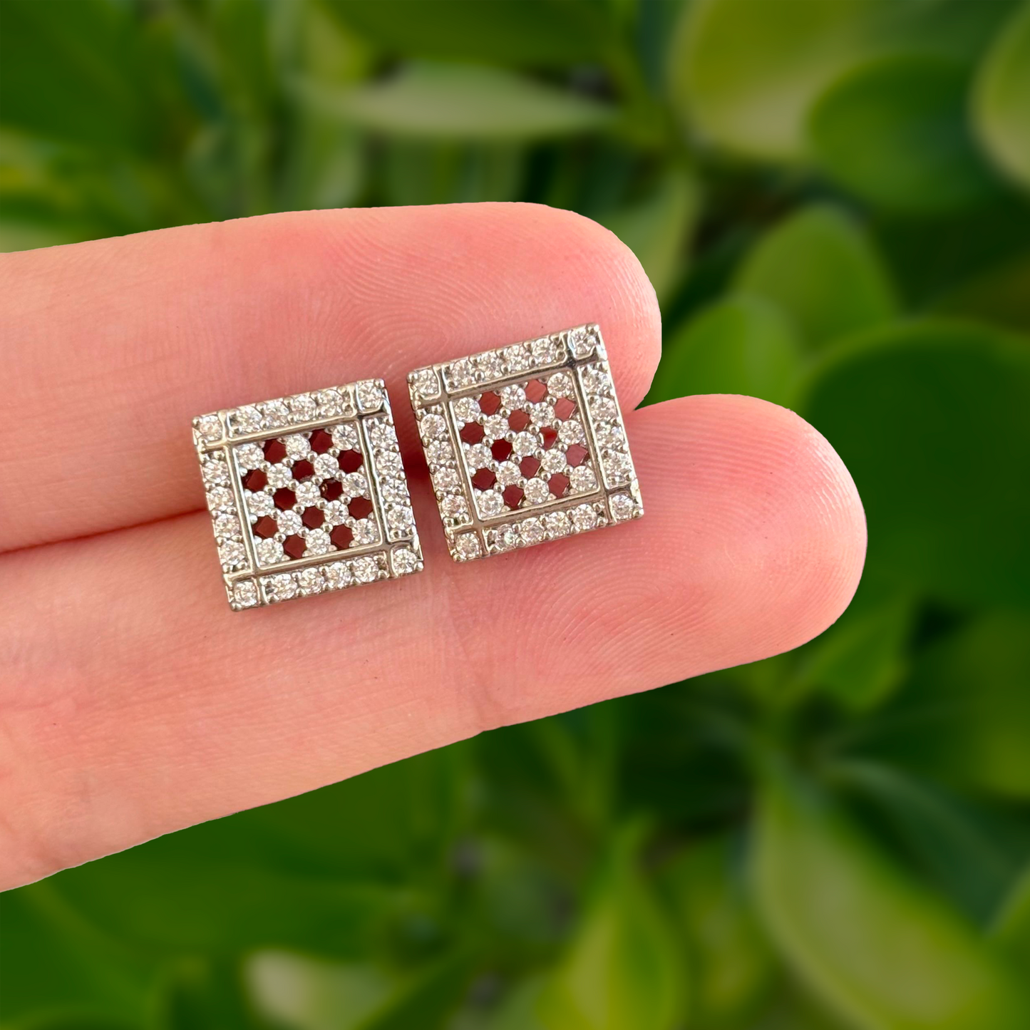 Aretes Plateados Cuadro con Zirconias Chapa de Oro Az10