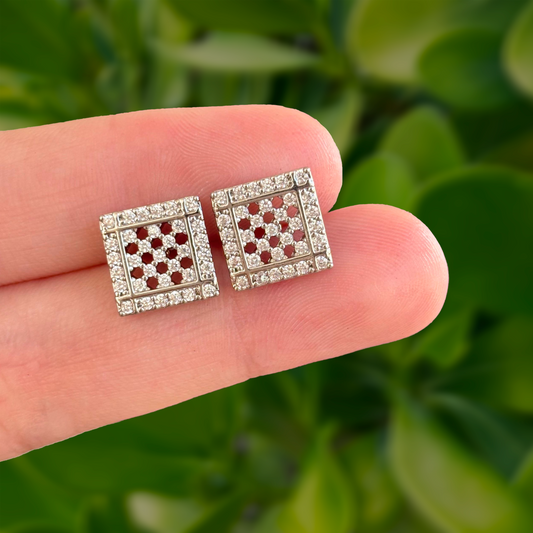 Aretes Plateados Cuadro con Zirconias Chapa de Oro Az10
