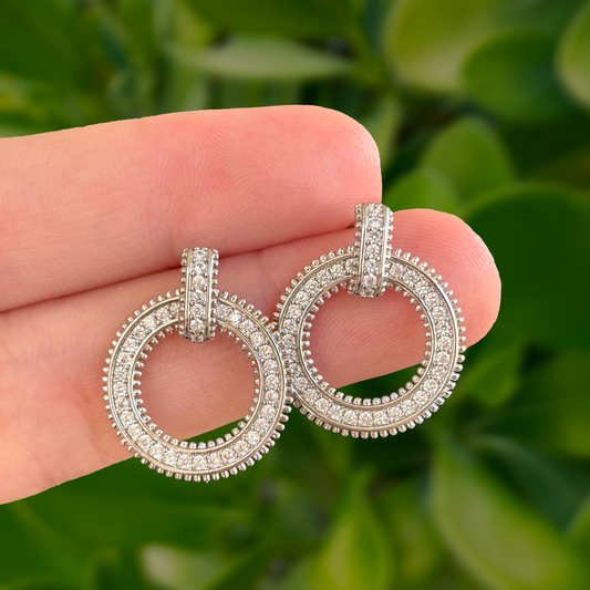 Aretes Plateados Aro con Zirconias Chapa de Oro Az401