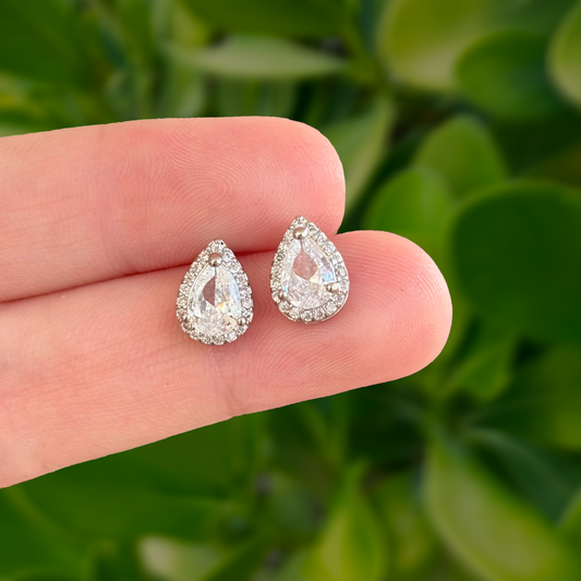 Aretes Plateados Gota Zirconias Chapa de Oro Az365