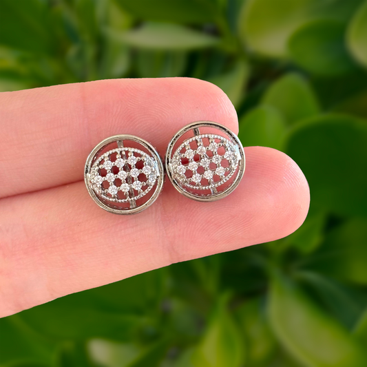 Aretes Plateados Zirconia Chapa de Oro Az369