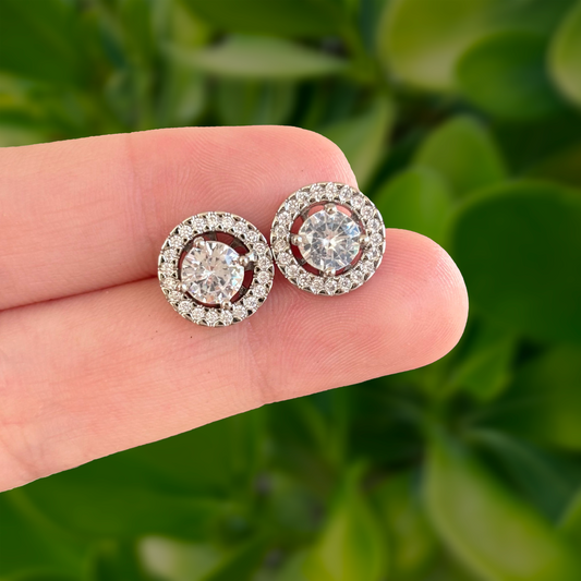 Aretes Plateados Con Zirconia Chapa de Oro Az49