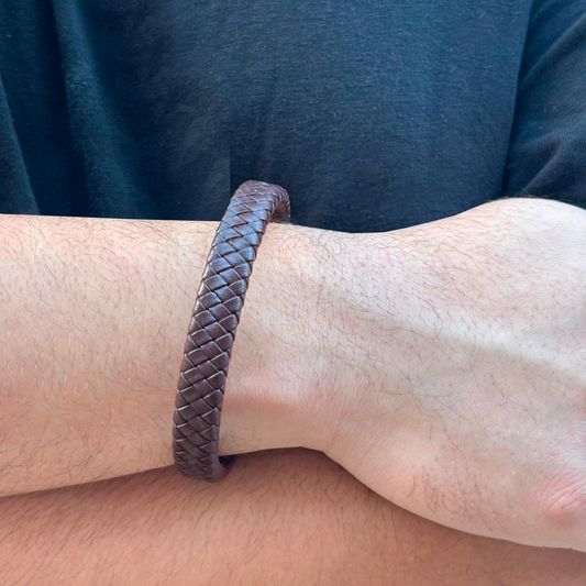 Pulsera Café Caballero Cuero y Acero Inoxidable Gde 1R1