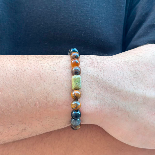 Pulsera Bolas De Piedra Brown Caballero R30