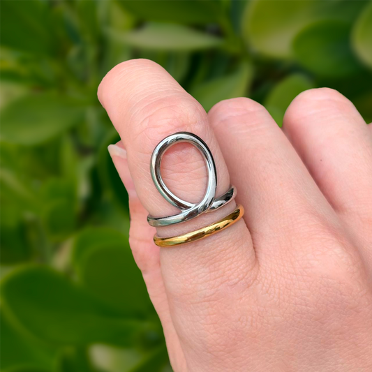 Anillo Oro-Plata Ajustable Acero Inoxidable 1X6