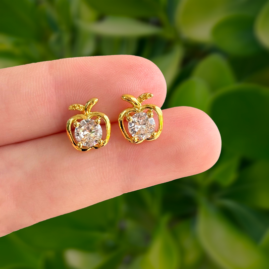 Aretes Dorados Manzana con Zirconia Chapa de Oro Az425