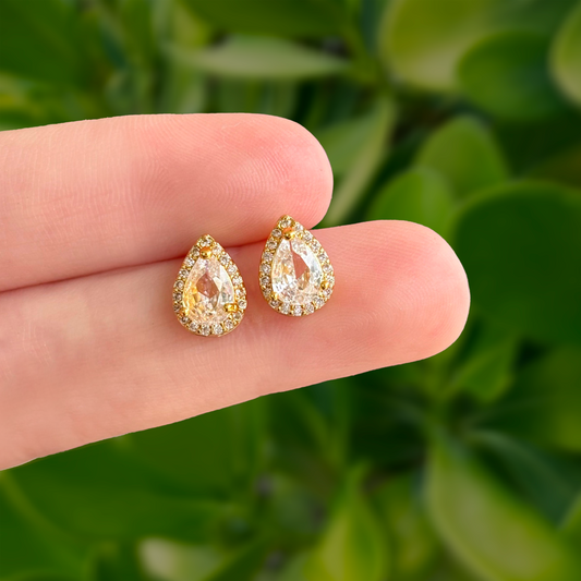 Aretes Dorados Gota Zirconias Chapa de Oro Az361