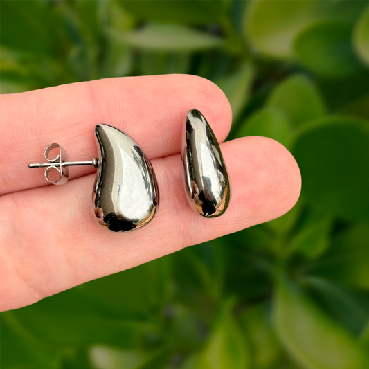 Aretes Plateados Gota Acero Inoxidable 2C8