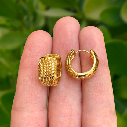 Aretes Arracada Dorada Gruesa Doble Vista Chapa de Oro