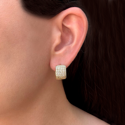 Aretes Arracada Dorada Zirconias Doble Vista Chapa de Oro