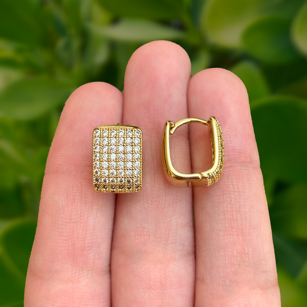 Aretes Arracada Dorada Zirconias Doble Vista Chapa de Oro