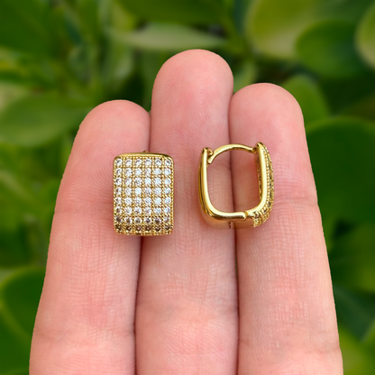 Aretes Arracada Dorada Zirconias Doble Vista Chapa de Oro
