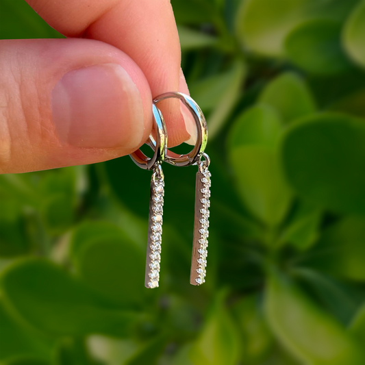 Aretes Plateados Arracada Largo de Zirconias Chapa de Oro Az257