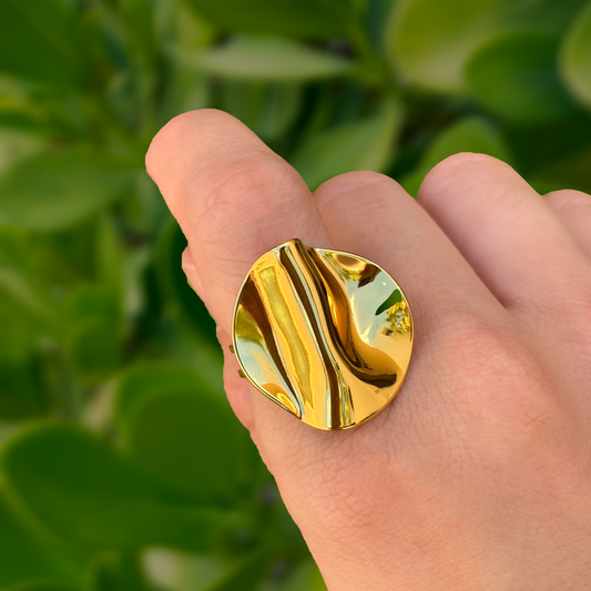 Anillo Dorado Circulo Irregular Acero Inoxidable 2D3
