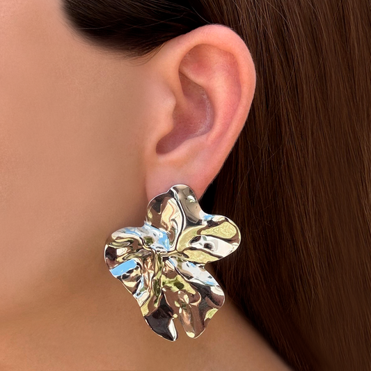 Aretes Plateados Irregulares Metálicos  1E5