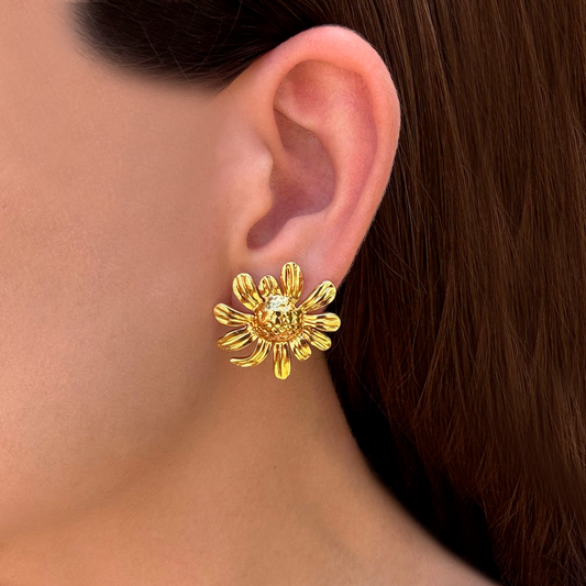 Aretes Dorados Margaritas de Acero  1K6
