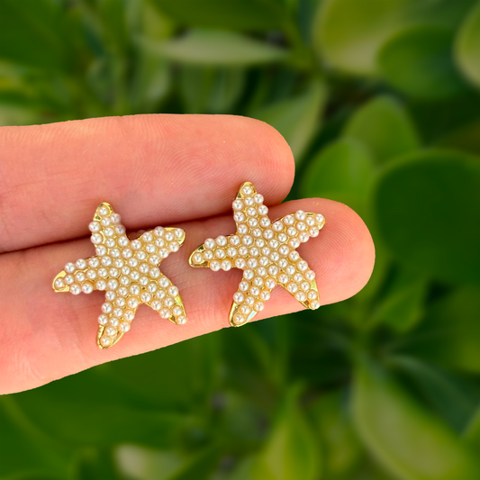 Aretes Dorados Estrella de Mar de Perlitas  1J4