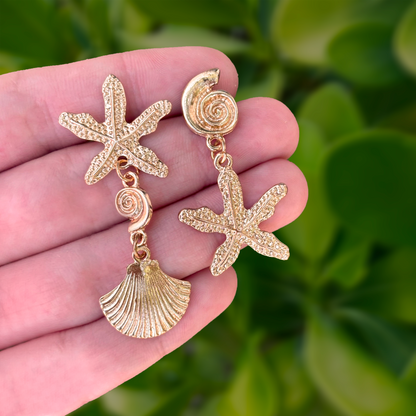 Aretes Dorados Estrella y Concha de Mar  2K5
