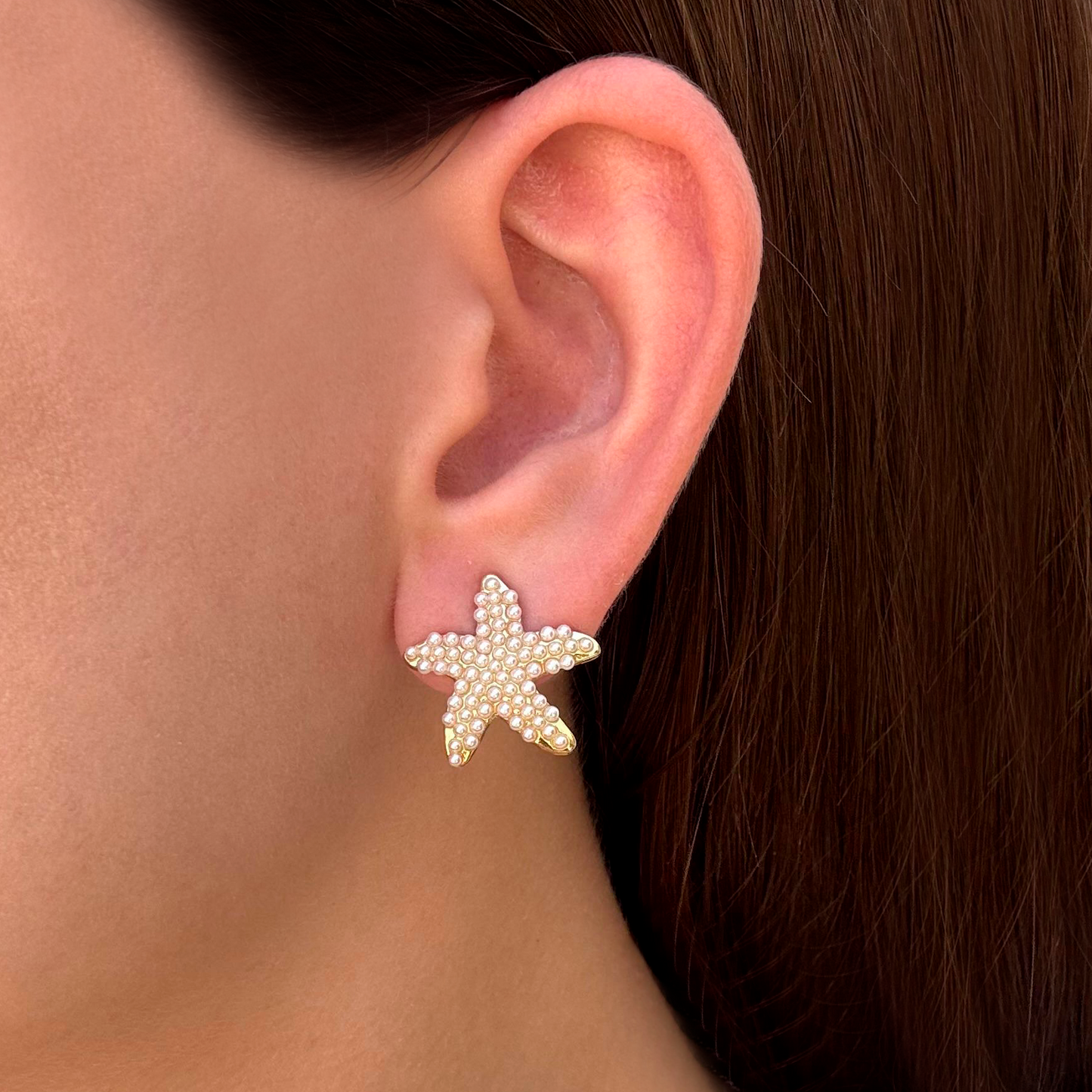 Aretes Dorados Estrella de Mar de Perlitas  1L1
