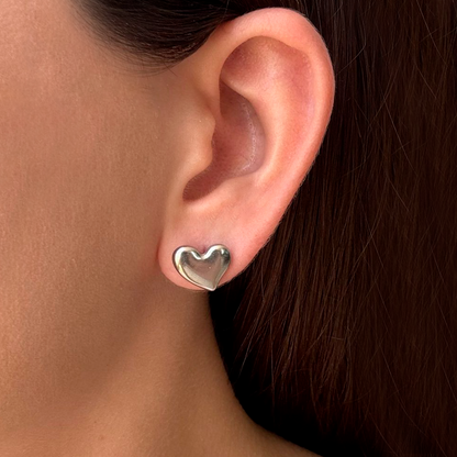 Aretes Plateados de Corazón Acero Inoxidable 2N1
