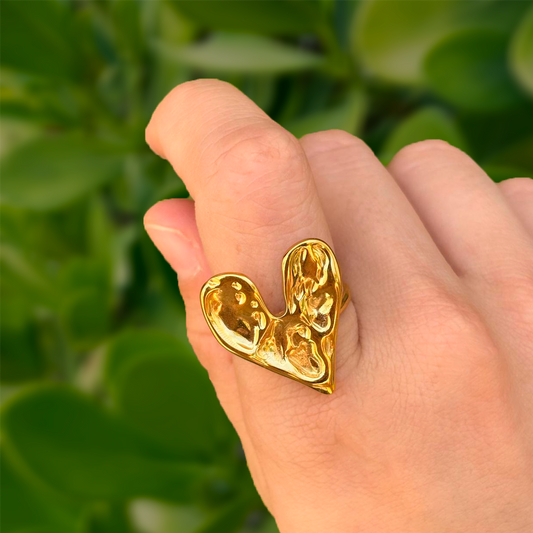 Anillo Dorado Corazón Corrugado Ajustable Acero Inoxidable 1T1