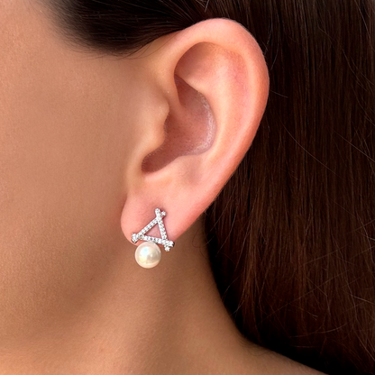 Aretes Plateados de Zirconias y Perlitas Chapa de Oro 2E6