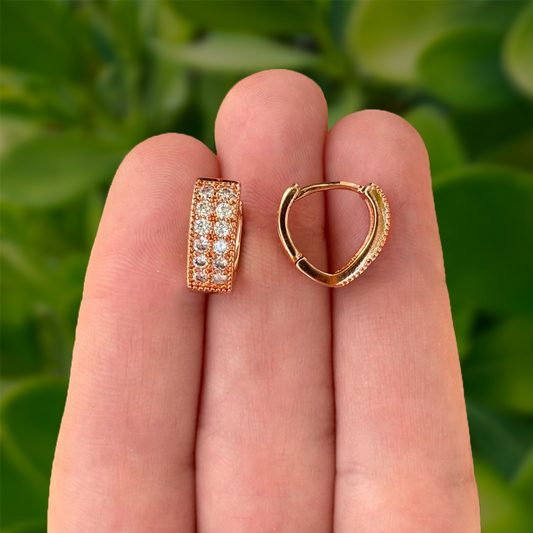 Aretes Arracada Gruesa Oro Rosa con Zirconias Chapa de Oro Az250