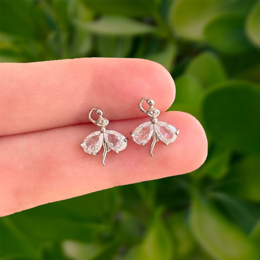 Aretes Plateados de Bailarina con Zirconias Chapa de Oro Az236
