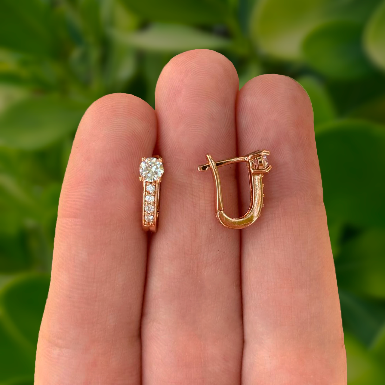 Aretes Arracada Oro Rosa con Zirconias Chapa de Oro Az367