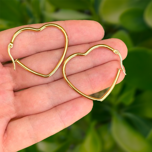 Aretes Dorados Arracada de Corazón Acero Inoxidable 2Z6