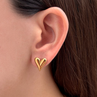 Aretes Dorados Corazón Acero Inoxidable 2P7