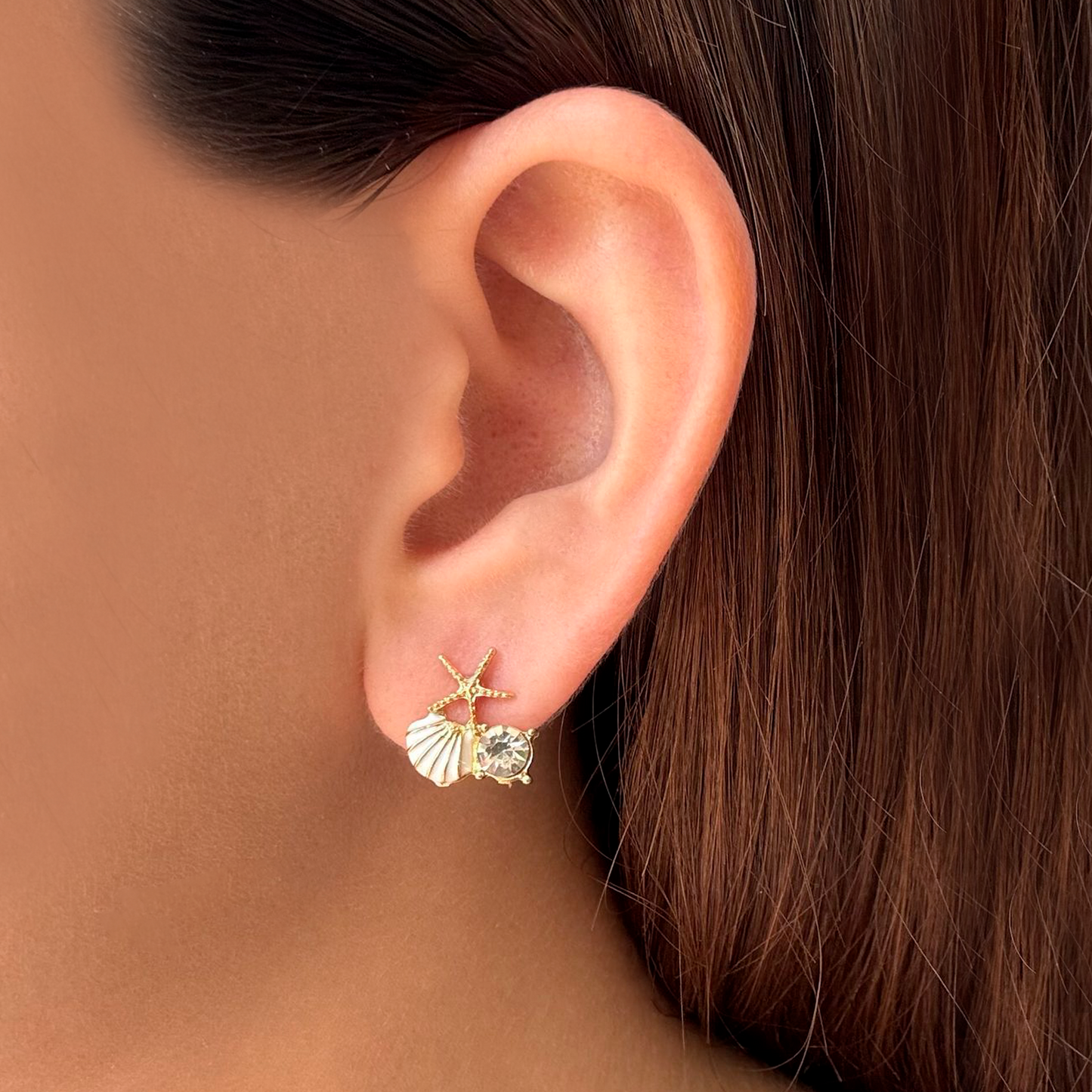Aretes Dorados Estrella Concha Perla de Mar  2V5