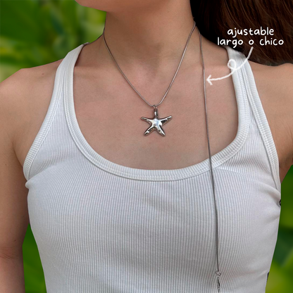 Collar Plateado Estrella de Acero Inoxidable 4E28