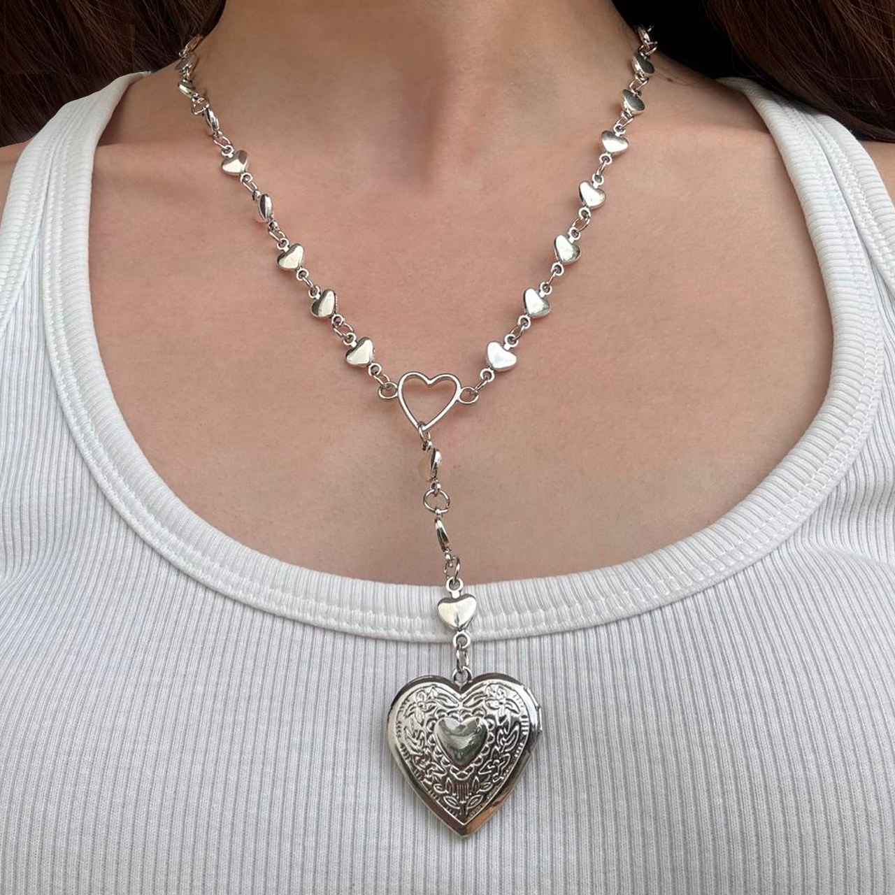 Collar Plateado Corazón Corazoncito  R27