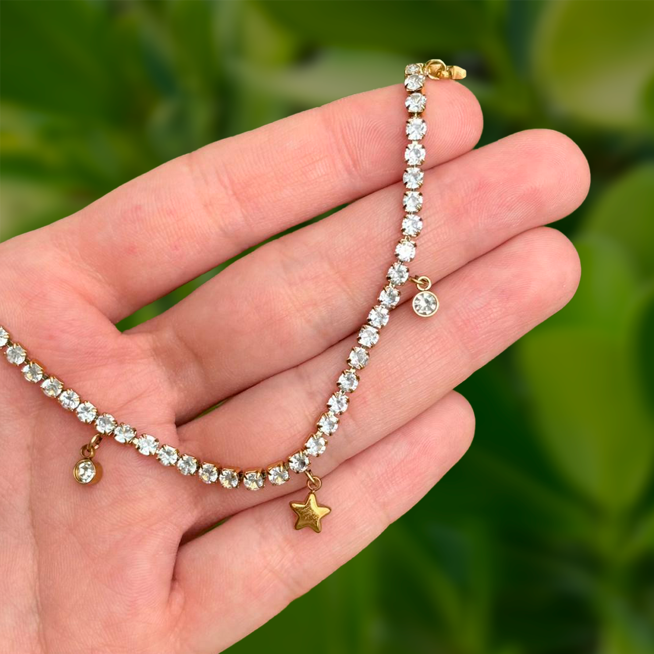 Collar Zirconias y Estrellas Acero de Titanio