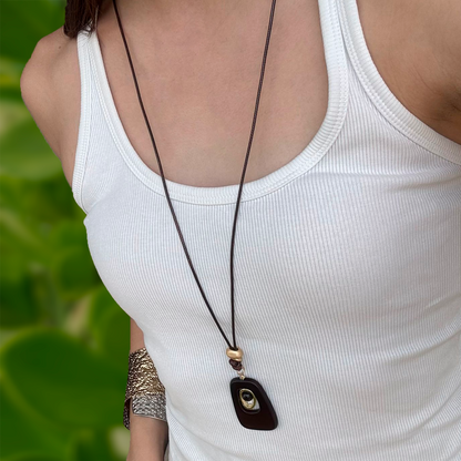 Collar Cafe y Dorado Cuero Cuadro 4E3