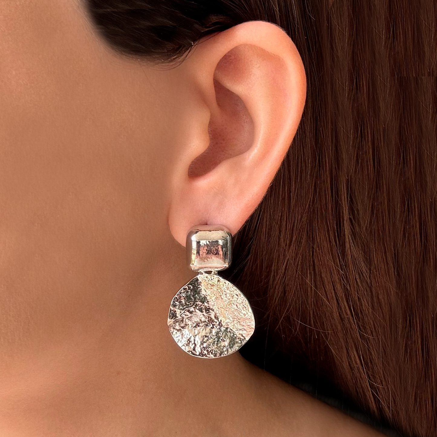 Aretes Plateados Circulo Cuadro Metálicos 2Q4