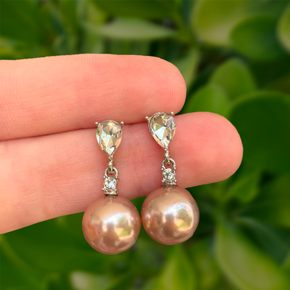 Aretes Plateados Zirconia Perla Shampaña 2H4