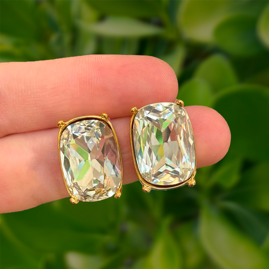 Aretes Dorados con Cuadro de Zirconia ACero Inoxidable  3E3