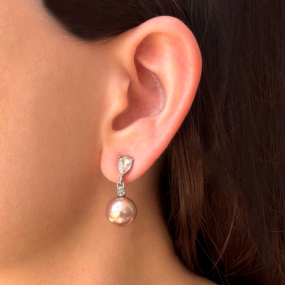 Aretes Plateados Zirconia Perla Shampaña 2H4
