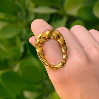 Anillo Dorado Gran O Irregular Ajustable Acero Inoxidable 3M4