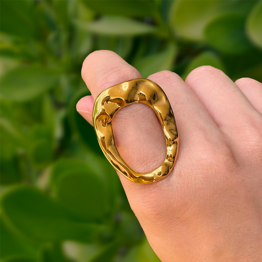 Anillo Dorado Gran O Irregular Ajustable Acero Inoxidable 3M4