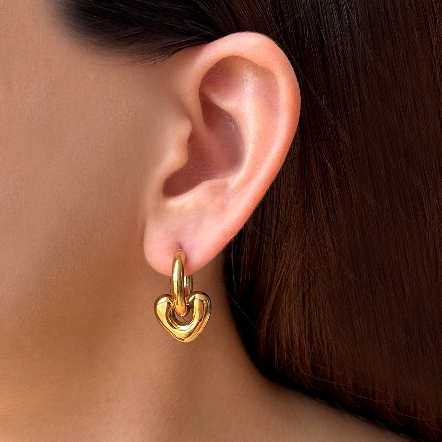 Aretes Dorados Arracada de Corazón Acero Inoxidable 2i4