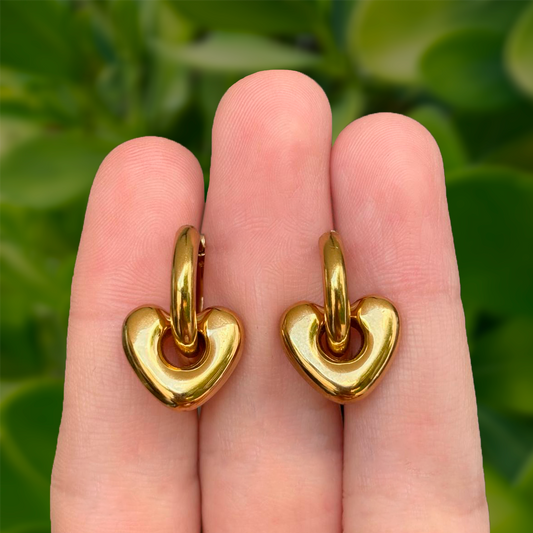 Aretes Dorados Arracada de Corazón Acero Inoxidable 2i4