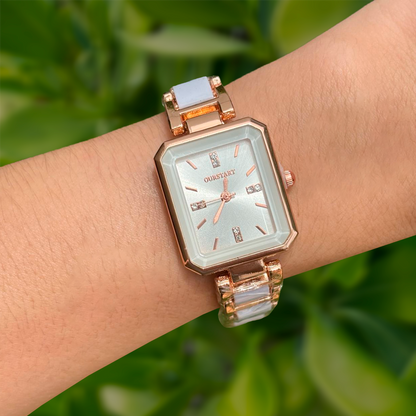 Reloj Oro-Rosa con Blanco Zirconias Cuadro  R28