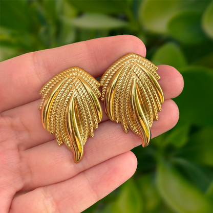 Aretes Dorados Hojas Irregulares Acero Inoxidable 1K6