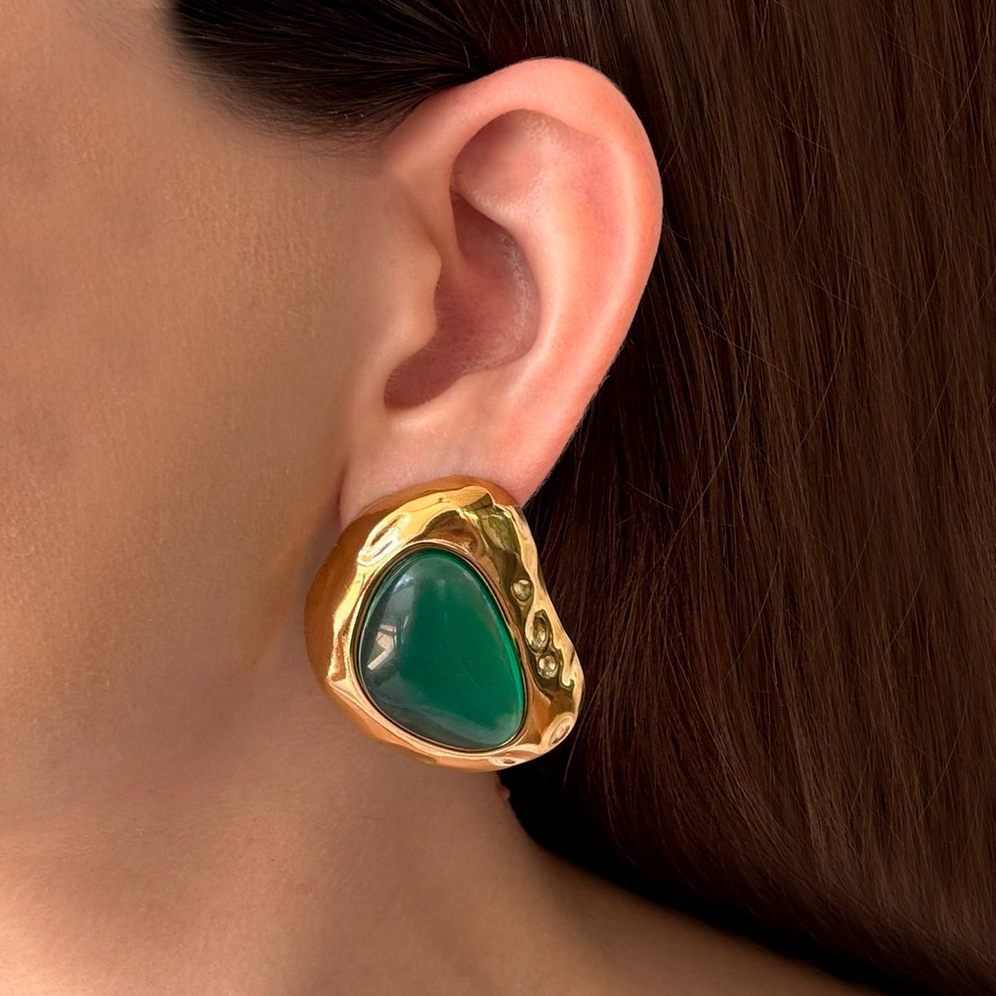 Aretes Dorados Verdes Grandes Acero Inoxidable  1C4